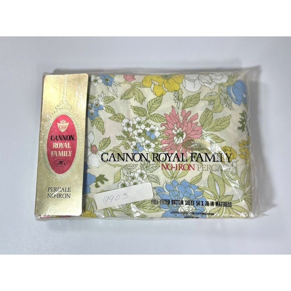 Vintage Cannon Royal Family Floral FULL Fitted Bottom Sheet 54 x 76 in